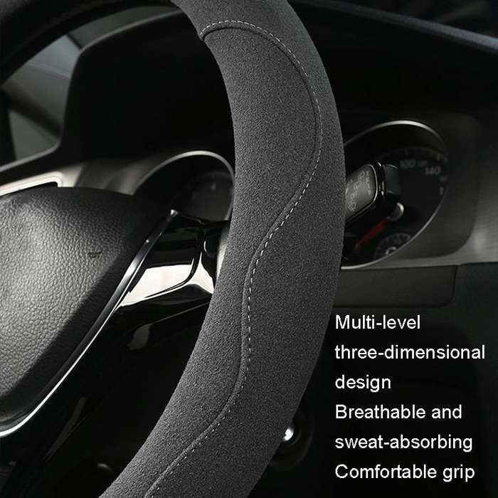 Turned Fur D Type Steering Wheel Cover, Size: 38cm(Black Gray)
