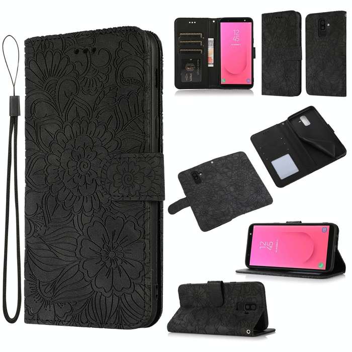 For Samsung Galaxy J8 Skin Feel Embossed Sunflower Horizontal Flip Leather Case with Holder & Car...