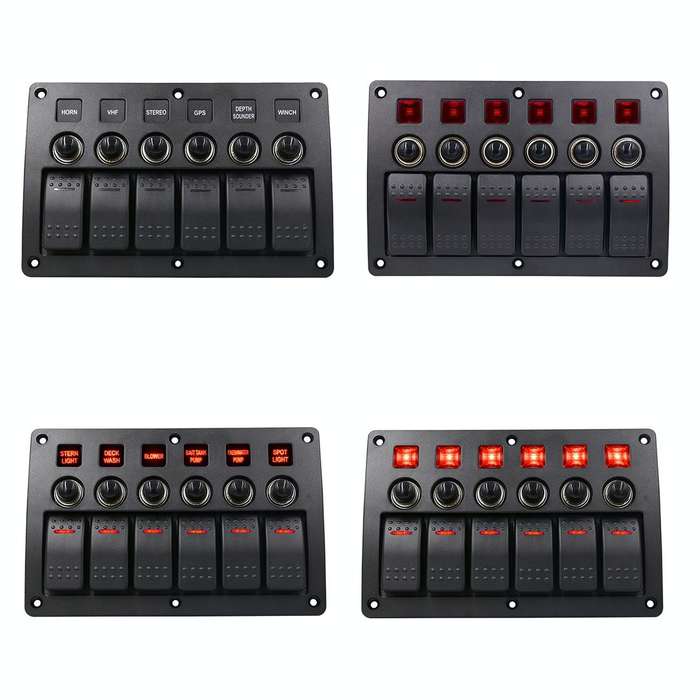3Pin 6 Way Switches Combination Switch Panel with Light and Projector Lens for Car RV Marine Boat