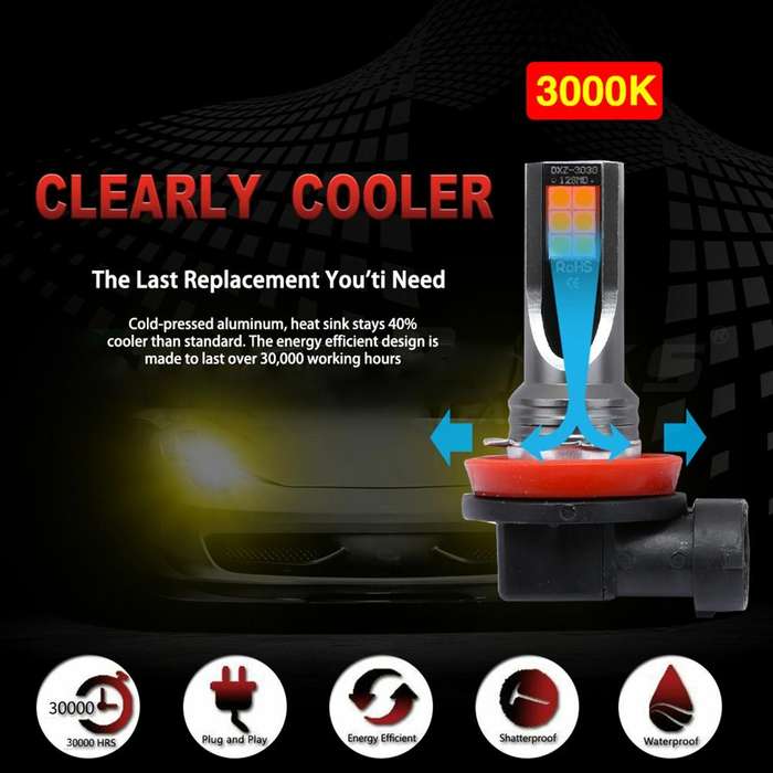 2 PCS H11 / H8 DC12V-24V / 12W / 3000K / 800LM 12LEDs SMD-3030 Car LED Fog Light (Yellow Light)