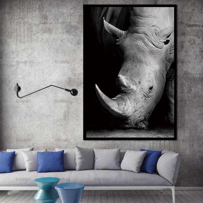 Simple Black and White Animal Decoration Painting Study Living Room Sofa Background Wall Painting...