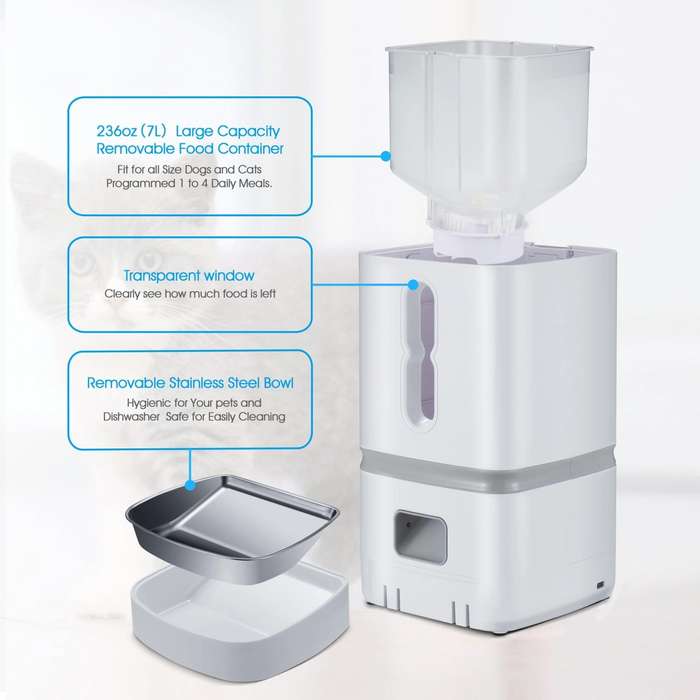 7L Smart Pet Feeder Timed Quantitative Large Window Cat And Dog Food Dispenser, Plug Type: EU Plug