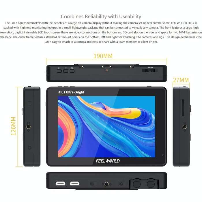 FEELWORLD LUT7 1920x1200 2200 nits 7 inch IPS Screen HDMI 4K Touch Screen Camera Field Monitor