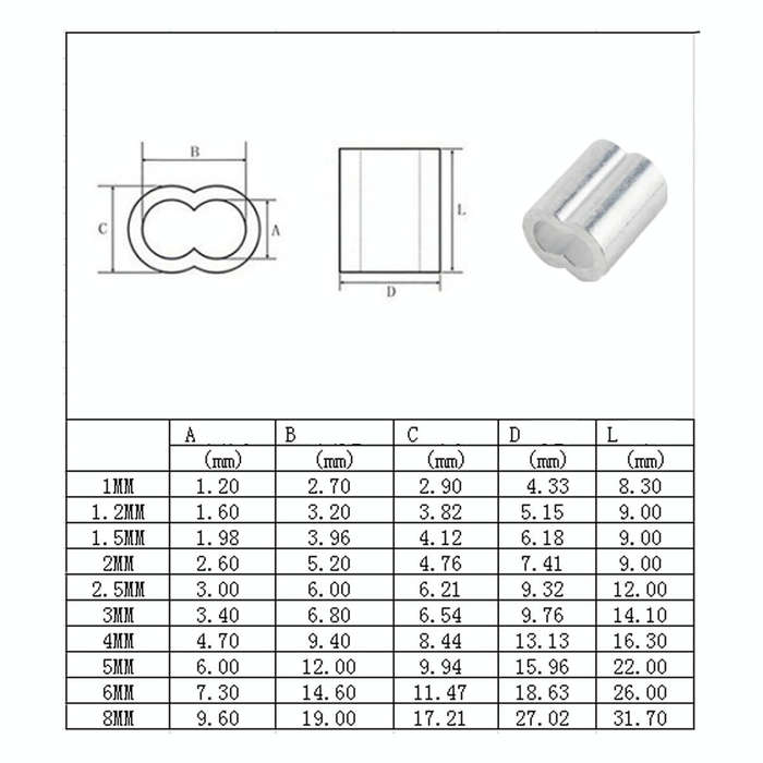 235 PCS M1 / M1.2 / M1.5 / M2 / M2.5 / M3 / M4 / M5 / M6 / M8 Wire Rope 8-shaped Aluminum Sleeve