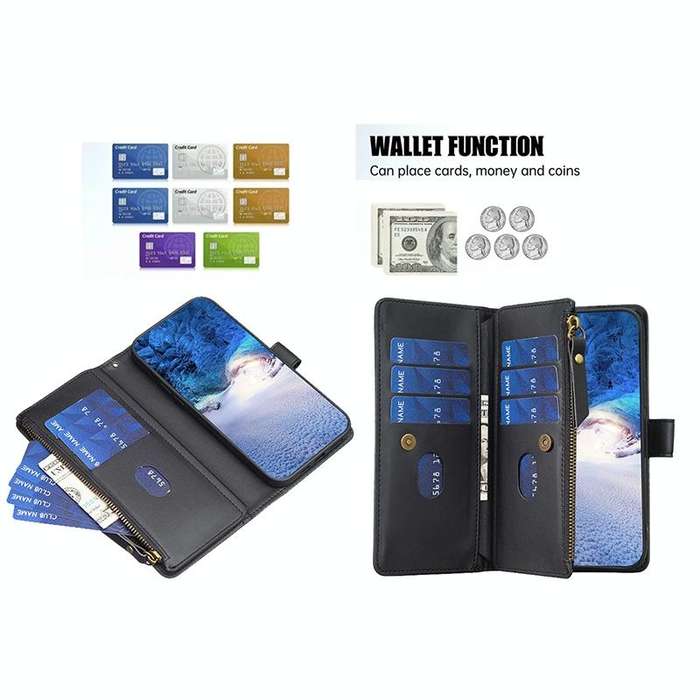 For vivo Y21 / Y21s / Y33s 9 Card Slots Zipper Wallet Leather Flip Phone Case(Black)