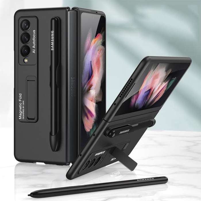 For Samsung Galaxy Z Fold3 5G GKK Ultra-thin PC Phone Flip Case with Holder & Pen Slot(Black)
