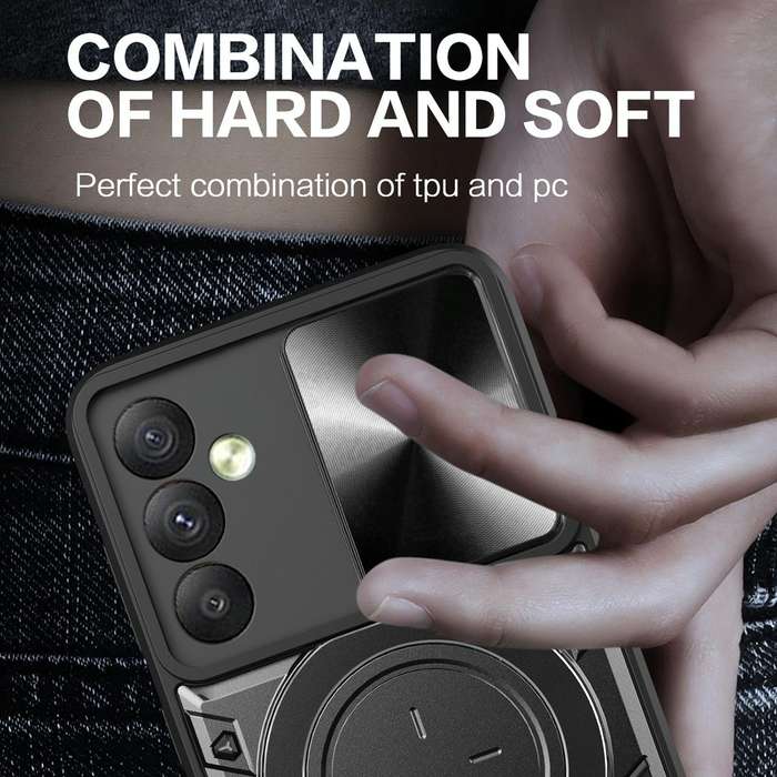 For Samsung Galaxy A34 5G CD Texture Sliding Camshield Magnetic Holder Phone Case(Silver)