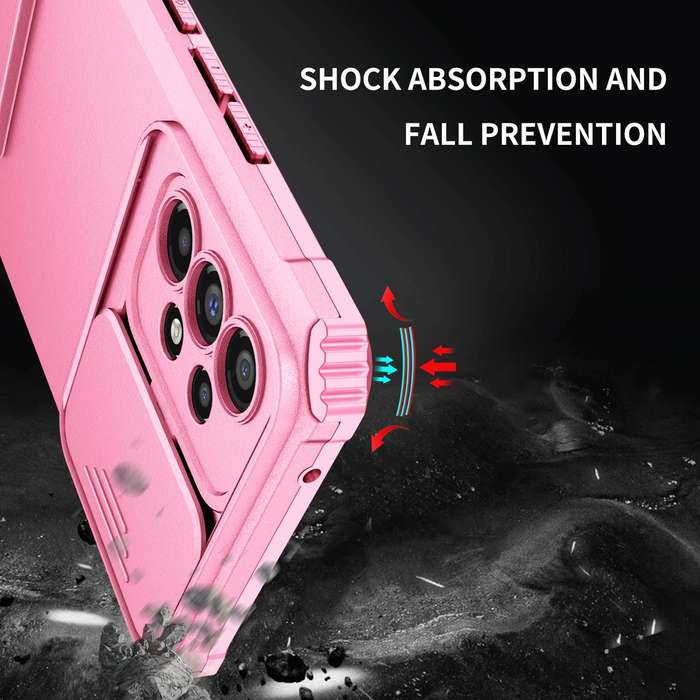 For Samsung Galaxy A53 5G Stereoscopic Holder Sliding Camshield Phone Case(Pink)