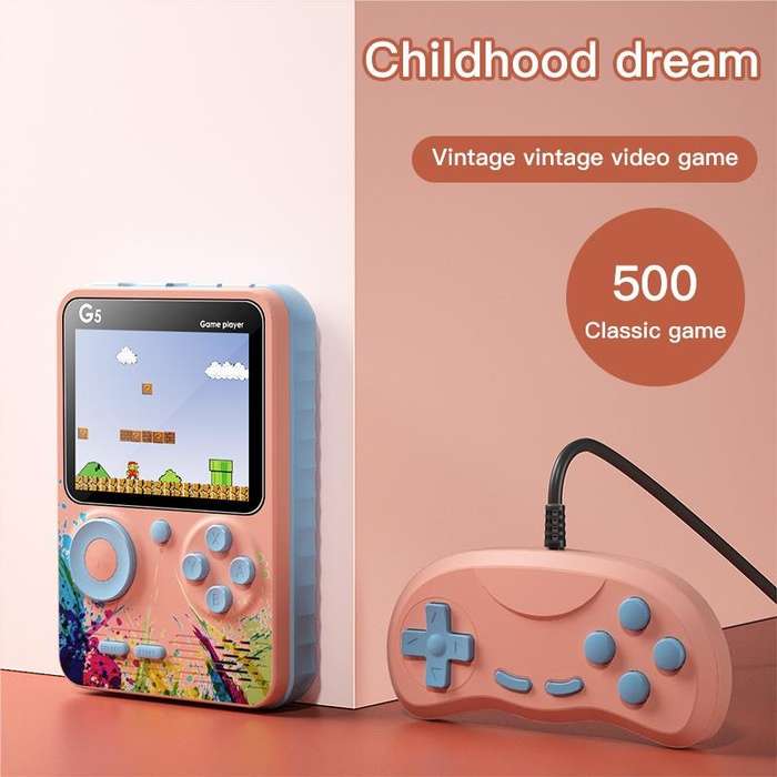 G5 Retro Children Macaron Handheld Game Console Color Screen Built-In 500 Games, Style: Single (B...