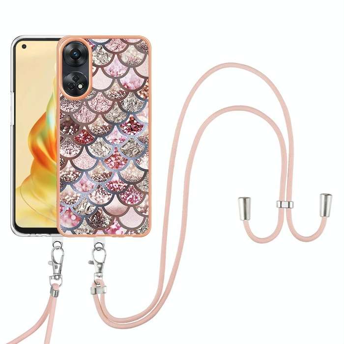 For OPPO Reno8 T 4G Electroplating IMD TPU Phone Case with Lanyard(Pink Scales)