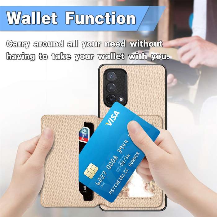 For OPPO A74 5G Carbon Fiber Magnetic Card Bag Phone Case(Black)