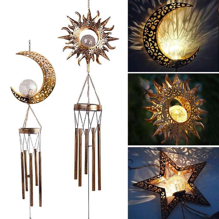 Solar Suspending Iron Wind Chime Lamp(Moon)