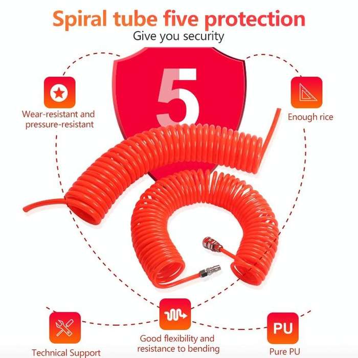 LAIZE Compressor Air Flexible PU Spring Tube with Connector, Specification:10x6.5mm, 6m