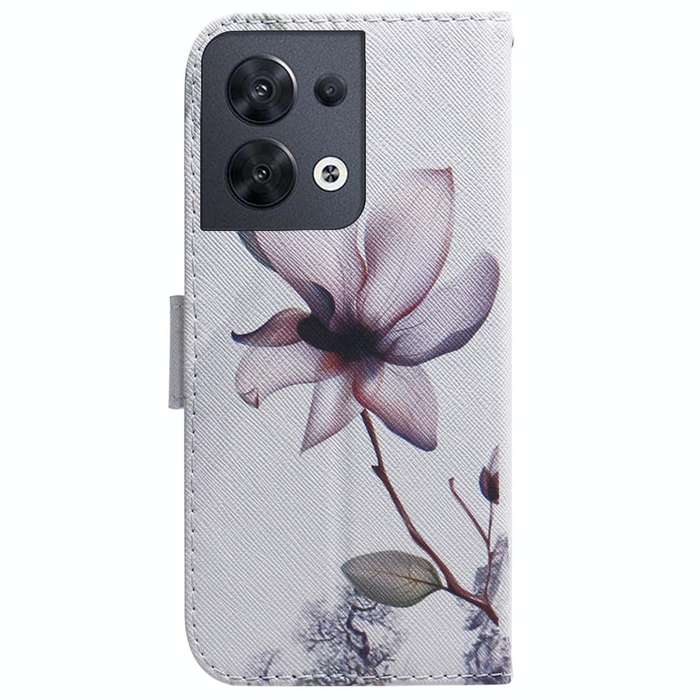 For OPPO Reno8 Coloured Drawing Leather Phone Case(Magnolia)