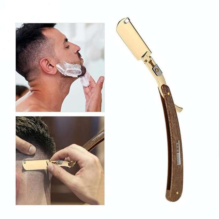 Manual Razor Folding Wooden Handle Men's Razor, Color:Silver