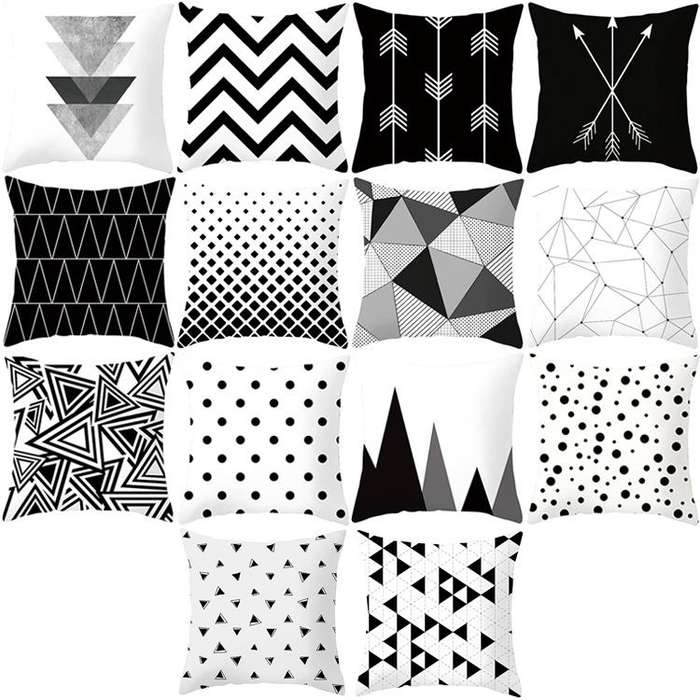 2 PCS Black and White Simple and Modern Geometric Abstract Decorative Pillowcases Polyester Throw...