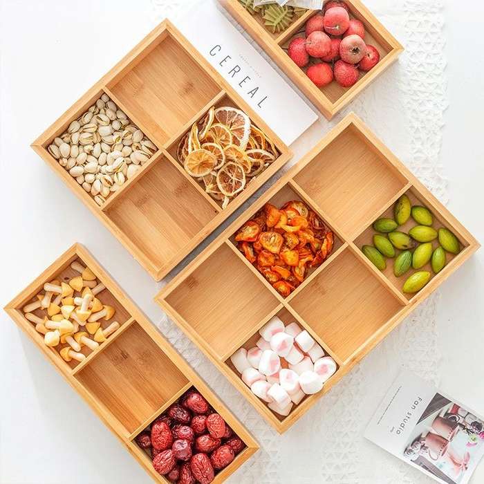 Bamboo Dried Food Box Compartment Candy Box Snack Storage Box, Specification: 6 Grids