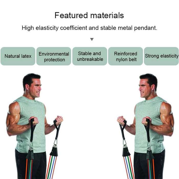 E1107 11 in 1 100lbs Natural Latex Five-point Buckle Household Pull Rope Resistance Band Fitness ...