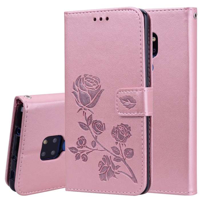 Rose Embossed Horizontal Flip PU Leather Case for Huawei Mate 20, with Holder & Card Slots & Wall...