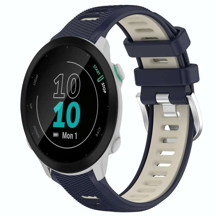 For Garmin Forerunner 55 20mm Sports Two-Color Steel Buckle Silicone Watch Band(Midnight Blue+Sta...