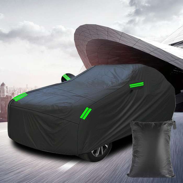 190T Silver Coated Cloth Car Rain Sun Protection Car Cover with Reflective Strip, Size: M