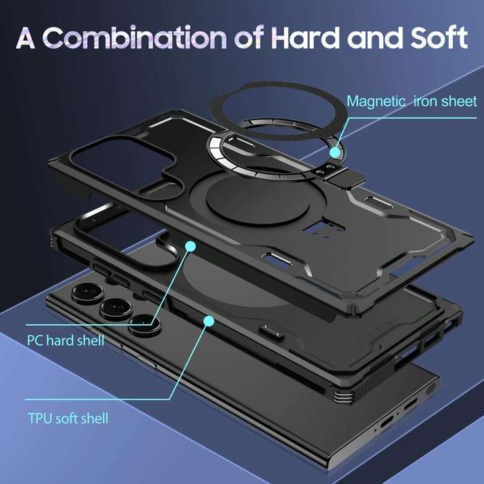 For Samsung Galaxy S23 Ultra 5G Patronus MagSafe Magnetic Holder Phone Case(Black)