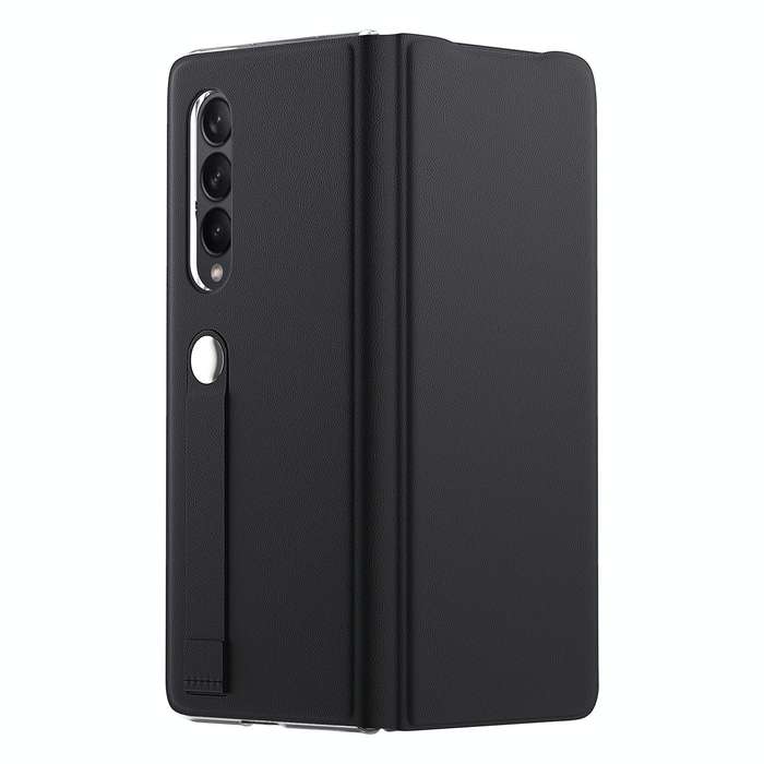 For Samsung Galaxy Z Fold3 5G Plain Leather Horizontal Flip Leather Case with Holder(Black)