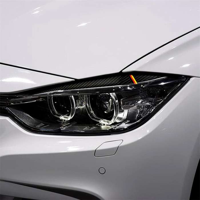 1 Pairs Yellow Red Color Carbon Fiber Car Lamp Eyebrow Decorative Sticker for BMW F30 2013-2015