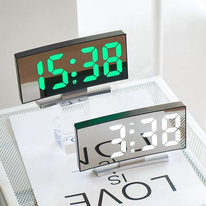 669 Multifunctional LED Curved Screen Desktop Electronic Clock(Black Shell Green Light)