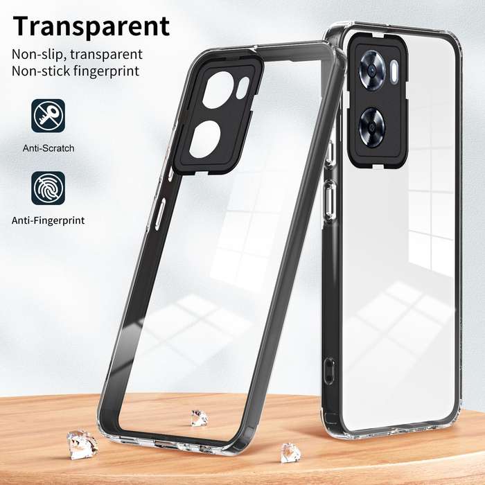 For OPPO A57 4G 2022 3 in 1 Clear TPU Color PC Frame Phone Case(Black)