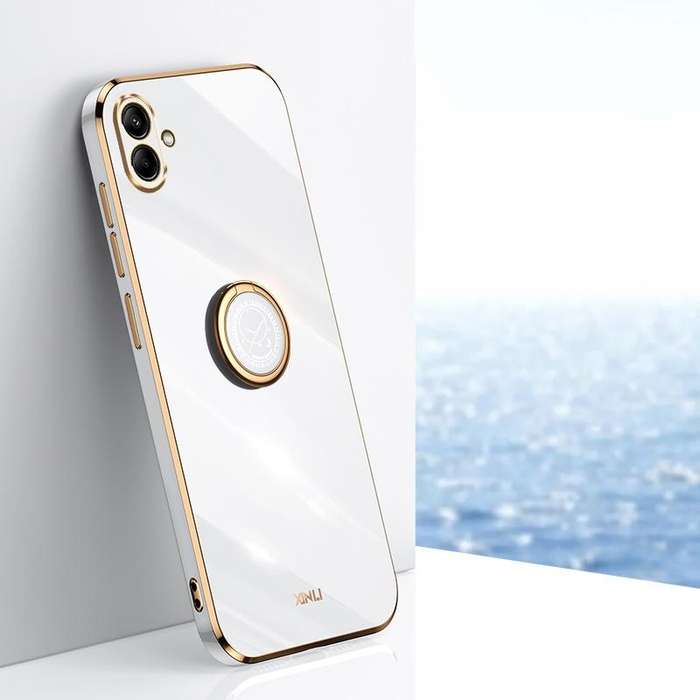 For Samsung Galaxy A04 4G XINLI Straight Edge 6D Electroplate TPU Phone Case with Ring Holder(White)