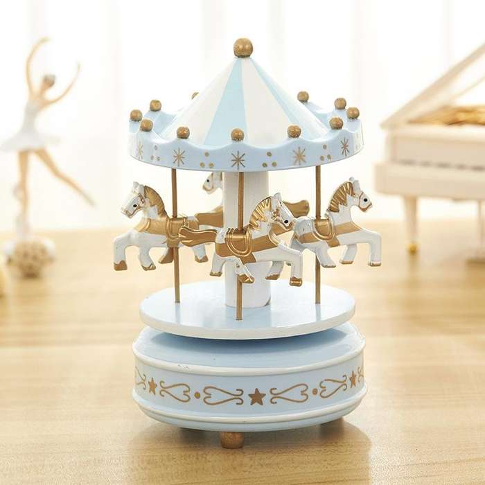 Sky City Carousel Clockwork Music Box Couples Birthday Gift(K0131 Star Blue)