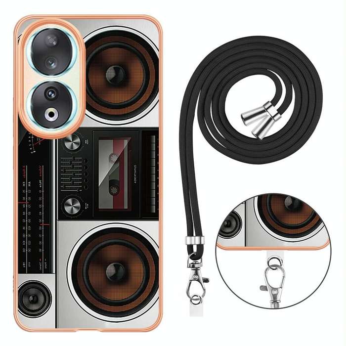 For Honor 90 Electroplating Dual-side IMD Phone Case with Lanyard(Retro Radio)