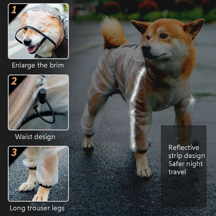 Dog Raincoat Four Foot Waterproof Transparent Reflective Poncho, Size: L(Matte White)