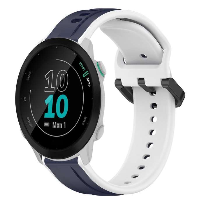 For Garmin Forerunner 55 20mm Convex Loop Two-Color Silicone Watch Band(Midnight Blue+White)