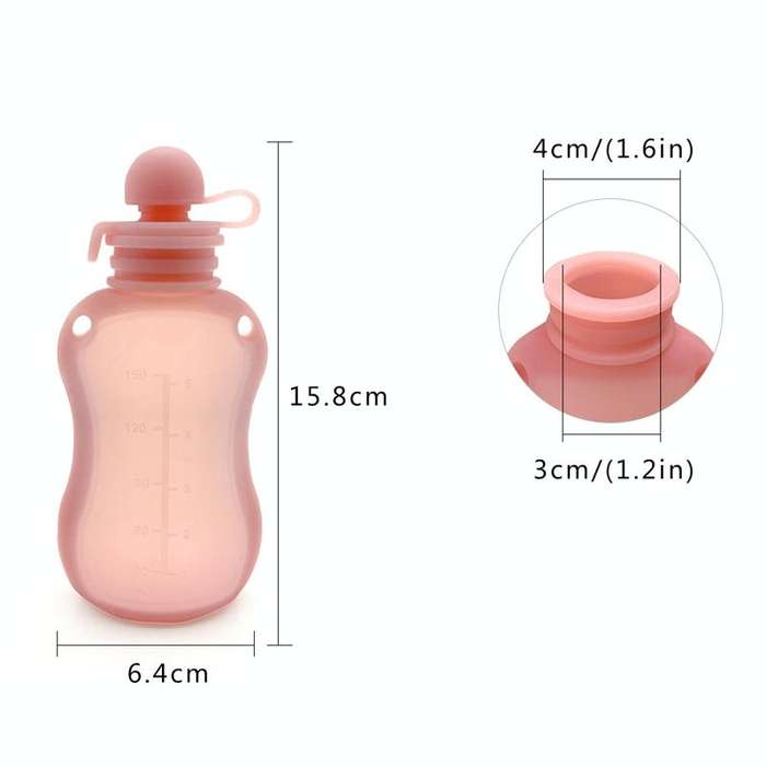 150ml Reusable Silicone Baby Food Pouches Refillable Squeeze Storage Containers(Pink)