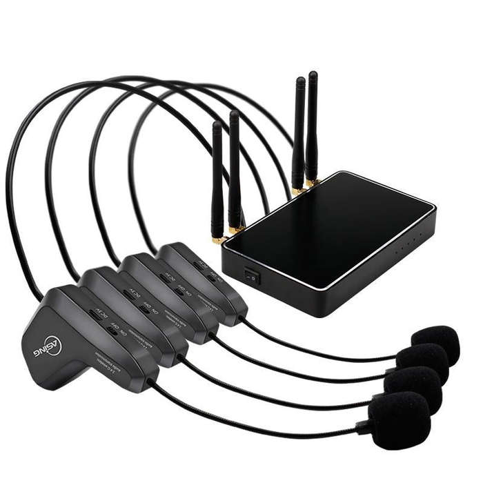 ASiNG WM07 4 x Transmitter + 1 x Receiver Head-mounted Wireless Microphone(Black)