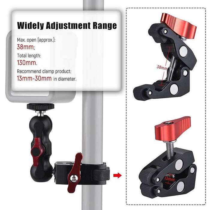 JMSUZ 124124 SLR Camera Rail Adjustable Clamp Crab Clamp (Red)