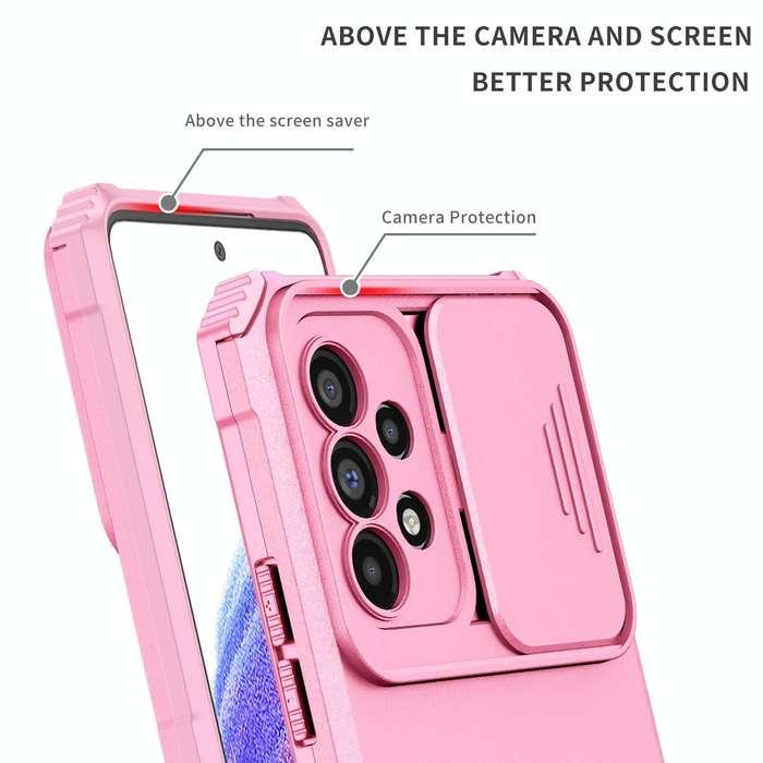 For Samsung Galaxy A53 5G Stereoscopic Holder Sliding Camshield Phone Case(Pink)
