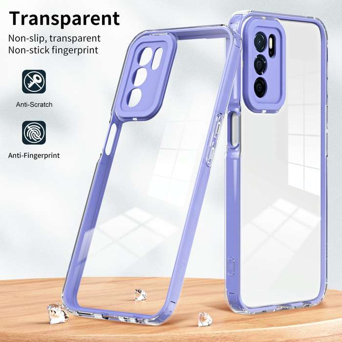 For OPPO A16 / A16s 3 in 1 Clear TPU Color PC Frame Phone Case(Purple)