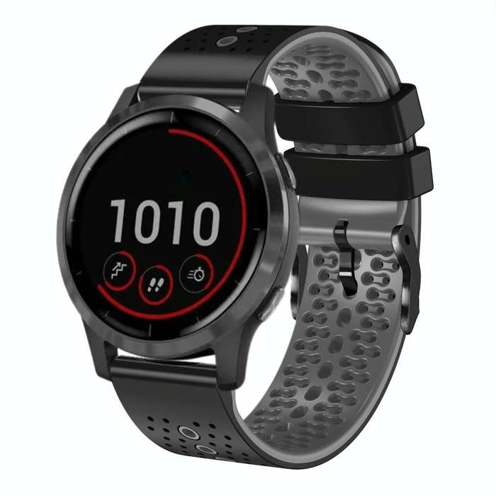 For Garmin vivoactive 4 22mm Perforated Two-Color Silicone Watch Band(Black+Grey)
