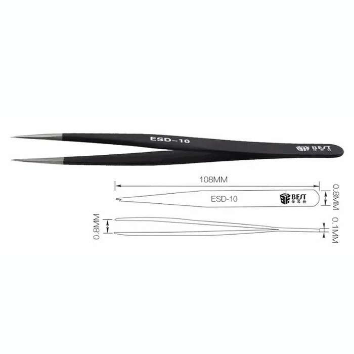BEST BST-10 Precision Anti-static ESD Stainless Steel Tweezers