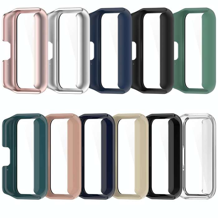 For Samsung Galaxy Fit 3 SM-R390 PC + Tempered Glass Film Integrated Watch Protective Case(Pink)
