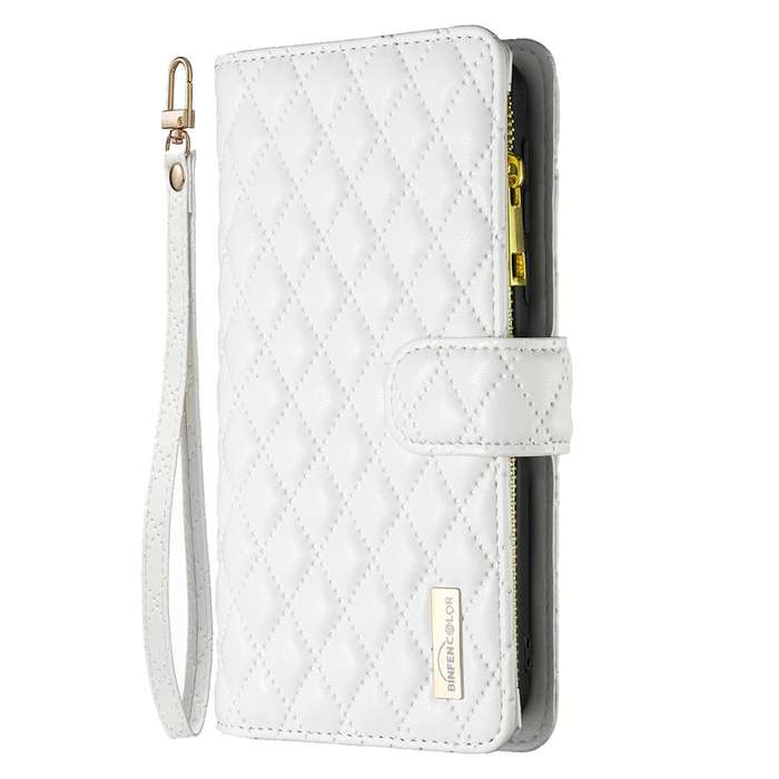 For Samsung Galaxy S22 Ultra 5G Diamond Lattice Zipper Wallet Leather Flip Phone Case(White)