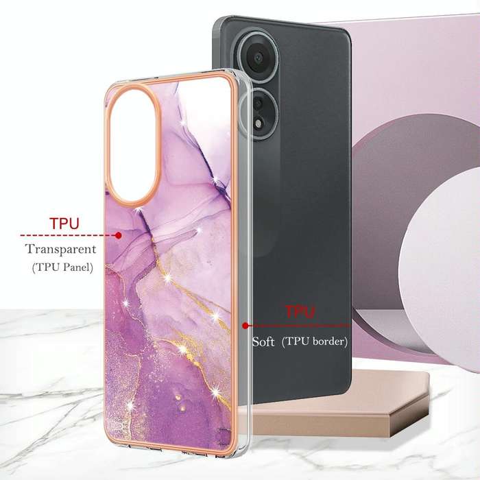 For OPPO A58 4G Electroplating Marble Dual-side IMD Phone Case(Purple 001)