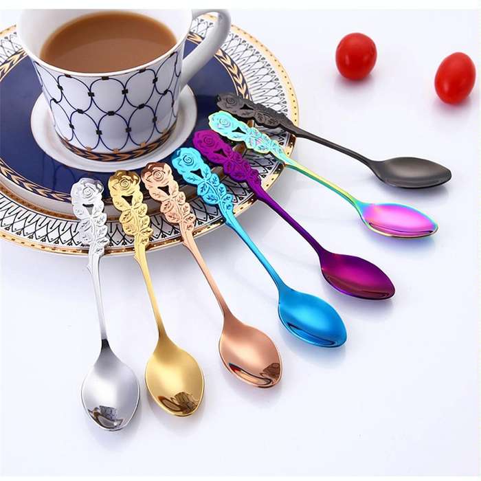 Small Mini Stainless Steel Rose Flower Coffee Spoon Strring Spoon Teaspoon Tea Spoon Dessert Spoo...