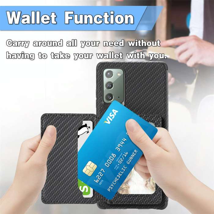 For Samsung Galaxy A10S Carbon Fiber Magnetic Card Bag TPU+PU Shockproof Back Cover Case with Hol...