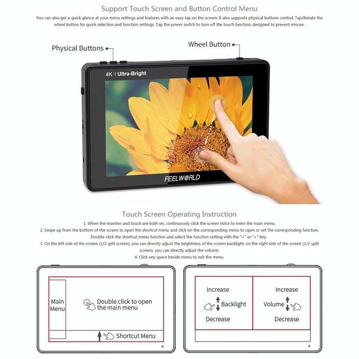 FEELWORLD LUT7 1920x1200 2200 nits 7 inch IPS Screen HDMI 4K Touch Screen Camera Field Monitor