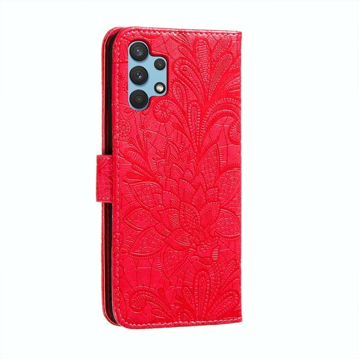 For Samsung Galaxy A32 4G Lace Flower Embossing Pattern Horizontal Flip Leather Case with Holder ...