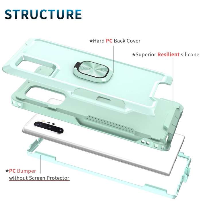 For Samsung Galaxy Note10+ 3 in 1 PC + TPU Phone Case with Ring Holder(Mint Green)